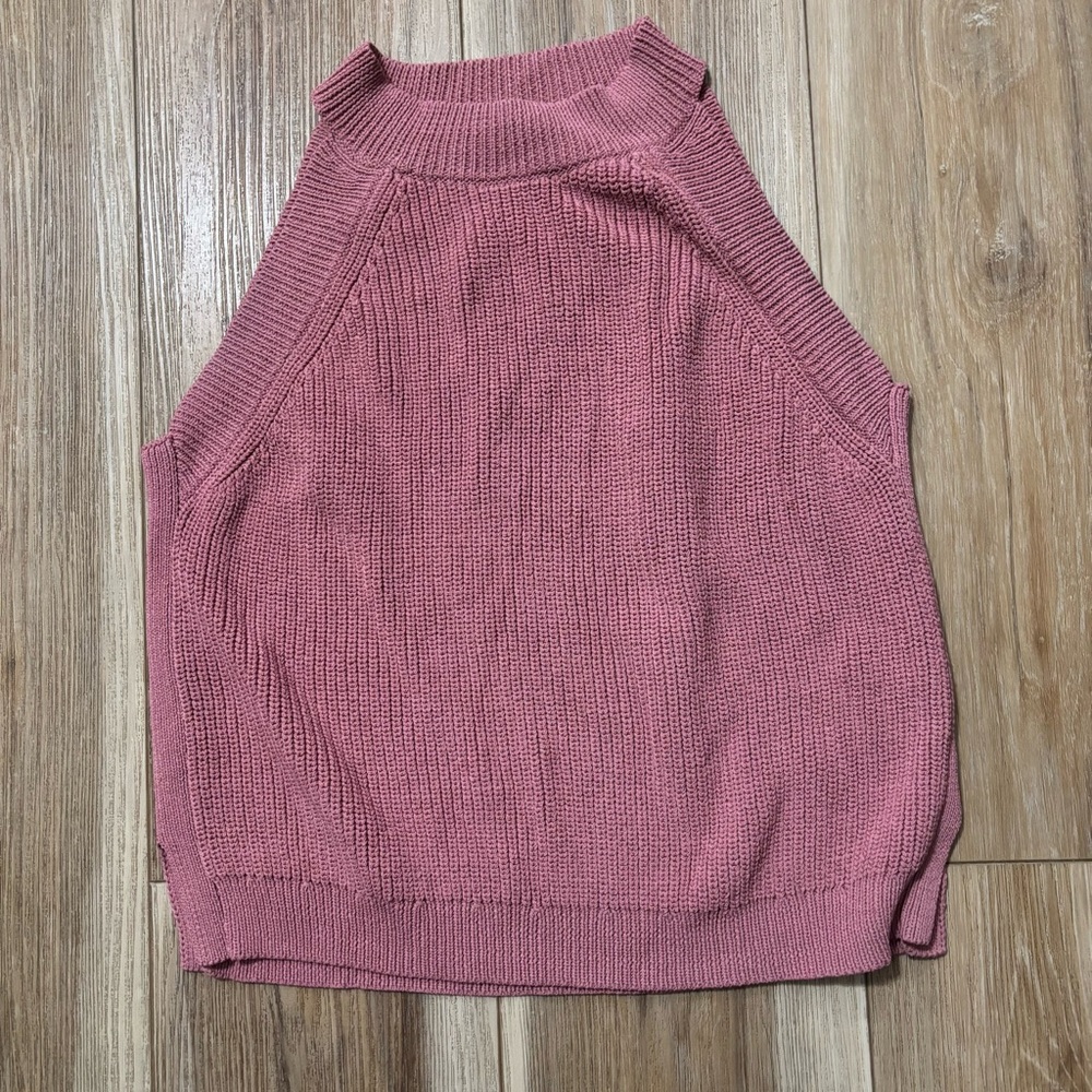 Blue Rain pink Ribbed knit  high-neck halter top Side Slits size M